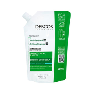 Vichy Dercos Technique Eco-Recharge Shampooing Antipelliculaire Cheveux Normaux à Gras 500ml